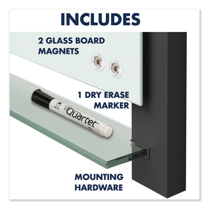 Evoque Magnetic Glass Marker Board with Black Aluminum Frame, 74 x 42, White