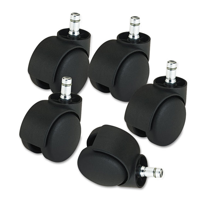 Deluxe Futura Casters, Flush Mount, Grip Ring Type B and Type K Stems, 2.19" Soft Polyurethane Wheel, Matte Black, 5/Set