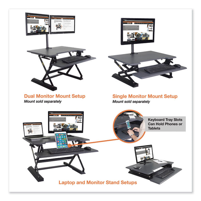 High Rise Height Adjustable Standing Desk with Keyboard Tray, 31" x 31.25" x 5.25" to 20", Gray/Black
