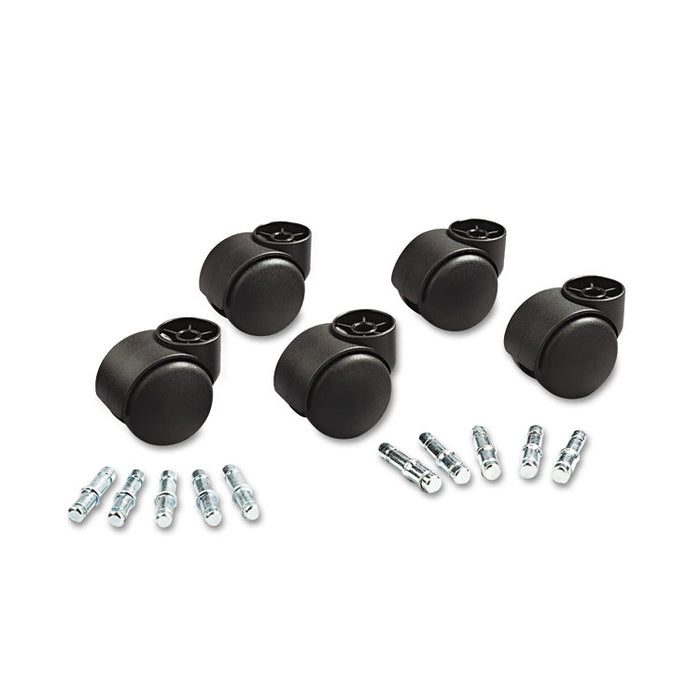 Deluxe Futura Casters, Flush Mount, Grip Ring Type B and Type K Stems, 2.19" Soft Polyurethane Wheel, Matte Black, 5/Set