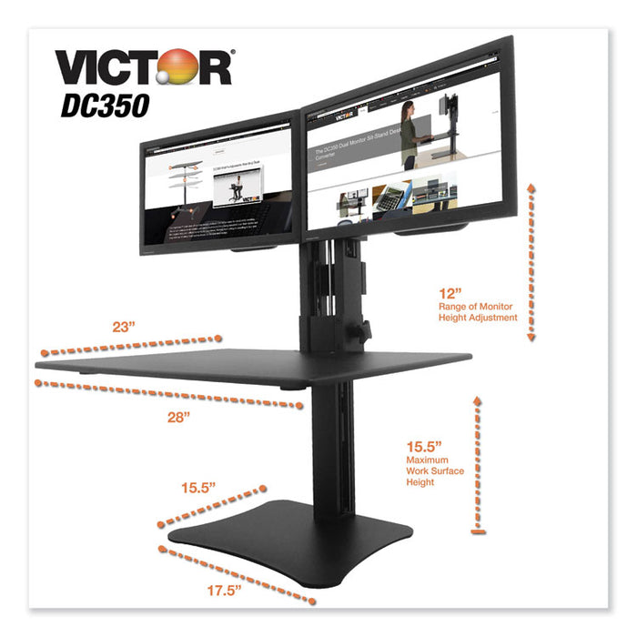 High Rise Dual Monitor Standing Desk Workstation, 28w x 23d x 15.5h, Black