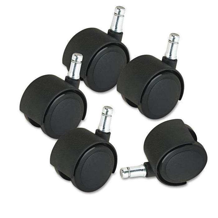 Deluxe Duet Casters, Grip Ring Type B and Type K Stems, 2" Hard Nylon Wheel, Matte Black, 5/Set