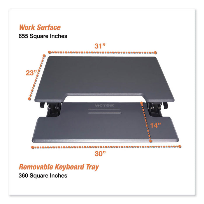 High Rise Height Adjustable Standing Desk with Keyboard Tray, 31" x 31.25" x 5.25" to 20", Gray/Black