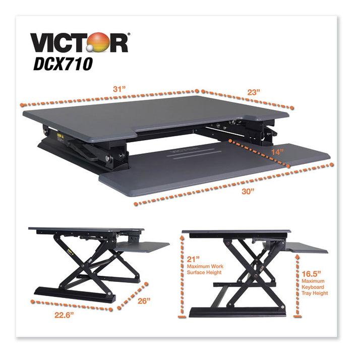High Rise Height Adjustable Standing Desk with Keyboard Tray, 31" x 31.25" x 5.25" to 20", Gray/Black