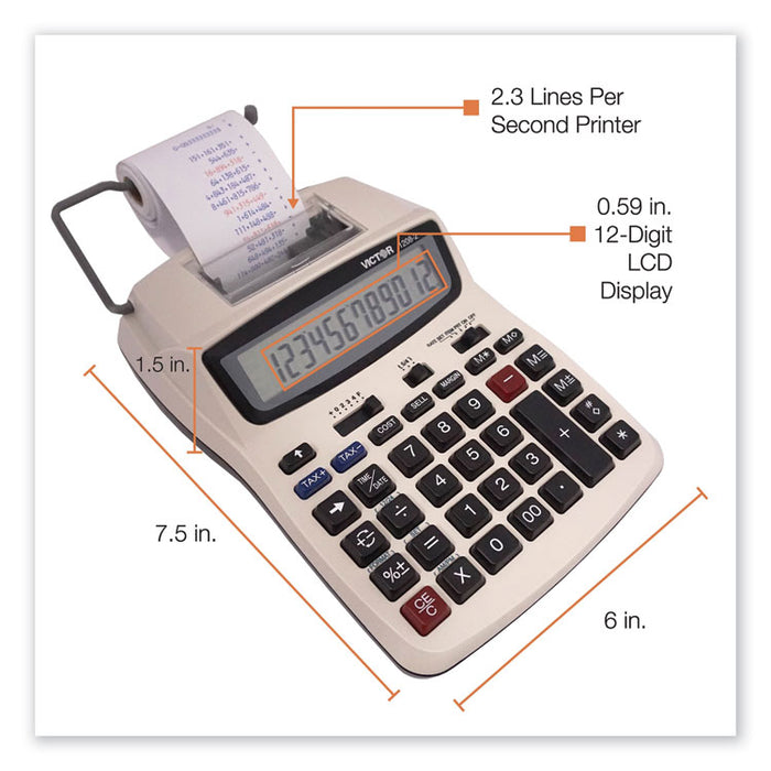 1208-2 Two-Color Compact Printing Calculator, Black/Red Print, 2.3 Lines/Sec