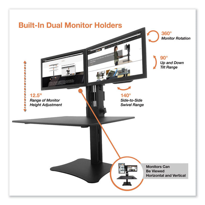 High Rise Dual Monitor Standing Desk Workstation, 28w x 23d x 15.5h, Black
