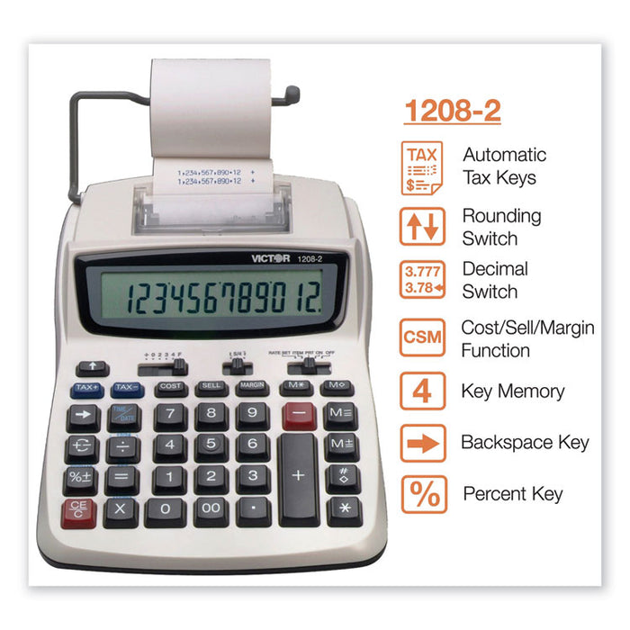 1208-2 Two-Color Compact Printing Calculator, Black/Red Print, 2.3 Lines/Sec