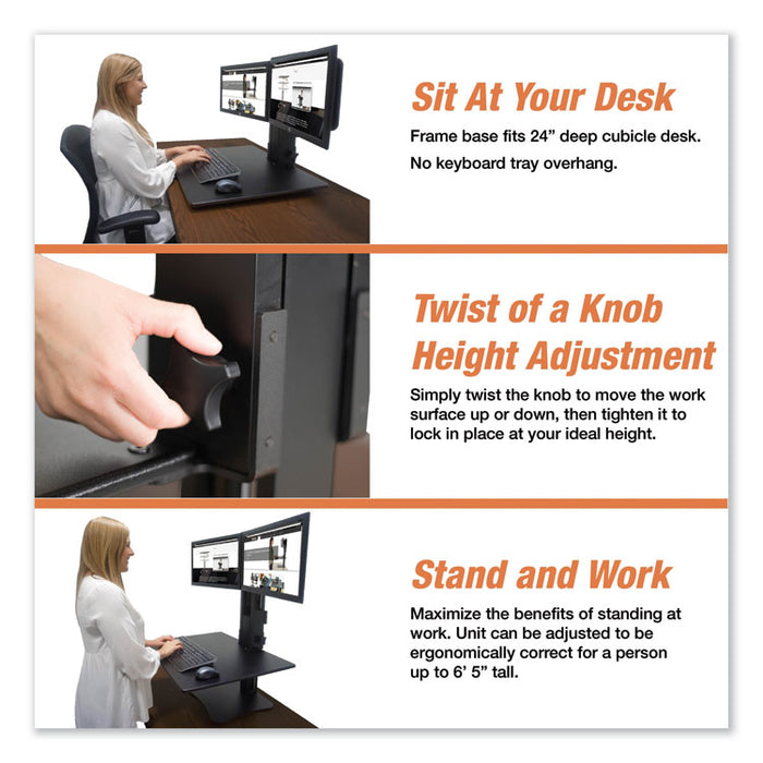 High Rise Dual Monitor Standing Desk Workstation, 28w x 23d x 15.5h, Black