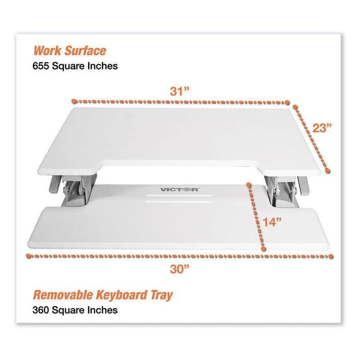 High Rise Height Adjustable Standing Desk with Keyboard Tray, 31w x 31.25d x 21h, White/Gray