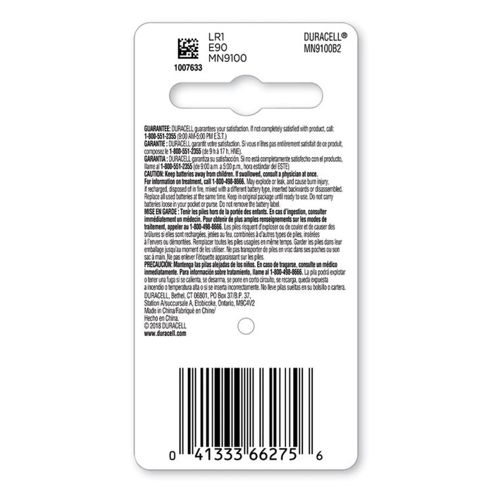 Specialty Alkaline Battery, N, 1.5 V, 2/Pack