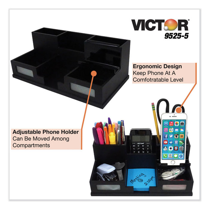 Midnight Black Desk Organizer with Smartphone Holder, 10 1/2 x 5 1/2 x 4, Wood