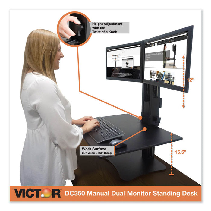 High Rise Dual Monitor Standing Desk Workstation, 28w x 23d x 15.5h, Black
