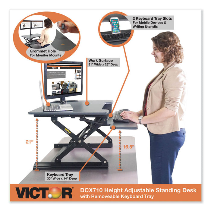 High Rise Height Adjustable Standing Desk with Keyboard Tray, 31" x 31.25" x 5.25" to 20", Gray/Black
