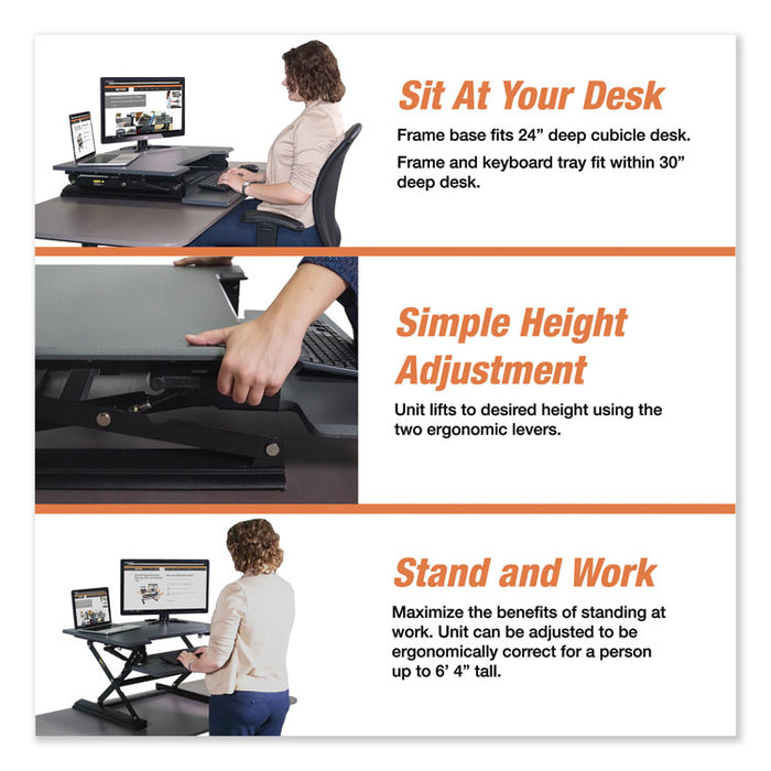 High Rise Height Adjustable Standing Desk with Keyboard Tray, 31" x 31.25" x 5.25" to 20", Gray/Black