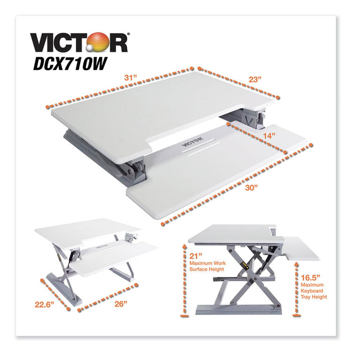 High Rise Height Adjustable Standing Desk with Keyboard Tray, 31w x 31.25d x 21h, White/Gray