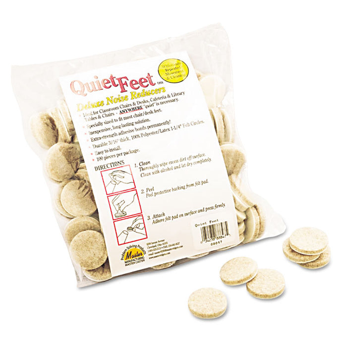 Quiet Feet Deluxe Noise Reducers, 1.25" dia, Circular, Beige, 100/Pack