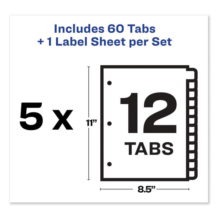Print and Apply Index Maker Clear Label Dividers, 12 Color Tabs, Letter, 5 Sets