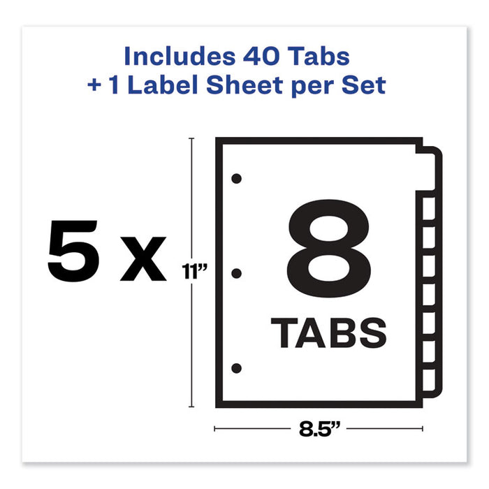 Print and Apply Index Maker Clear Label Dividers, 8 Color Tabs, Letter, 5 Sets