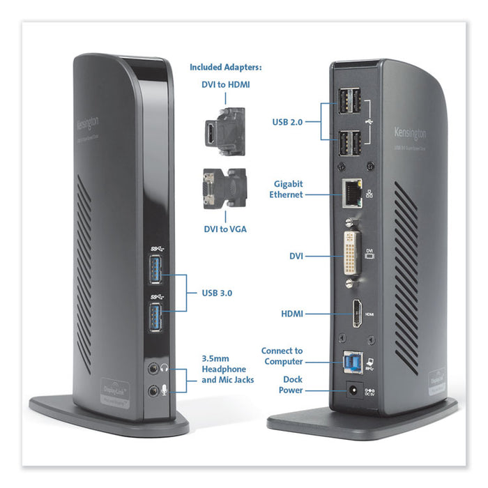USB 3.0 Docking Station with DVI/HDMI/VGA Video, 1 DVI and 1 HDMI Out
