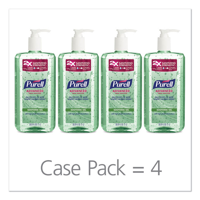 Advanced Hand Sanitizer Soothing Gel, Fresh Scent with Aloe and Vitamin E, 1 L Pump Bottle, 4/Carton