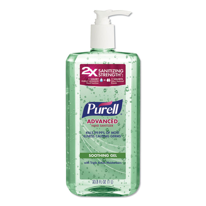 Advanced Hand Sanitizer Soothing Gel, Fresh Scent with Aloe and Vitamin E, 1 L Pump Bottle, 4/Carton