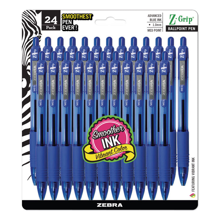 Z-Grip Ballpoint Pen, Retractable, Medium 1 mm, Blue Ink, Clear Barrel, 24/Pack