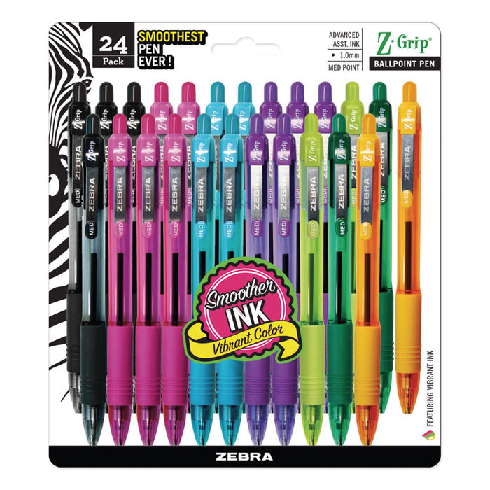 Z-Grip Ballpoint Pen, Retractable, Medium 1 mm, Assorted Artistic Ink and Barrel Colors, 24/Pack