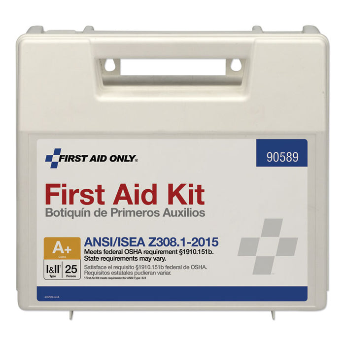 ANSI 2015 Compliant Class A+ Type I and II First Aid Kit for 25 People, 141 Pieces, Plastic Case