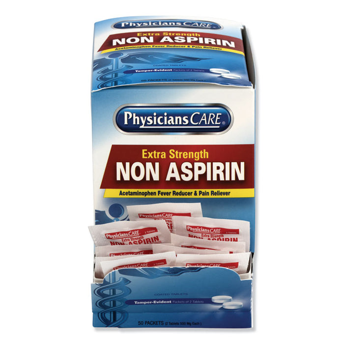 Non Aspirin Acetaminophen Medication, Two-Pack, 50 Packs/Box