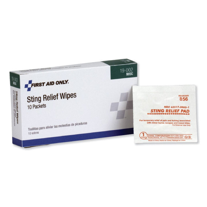 First Aid Sting Relief Pads, 10/Box