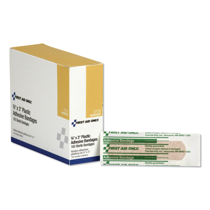 First Aid Plastic Bandages, 3/4" x 3", 100/Box