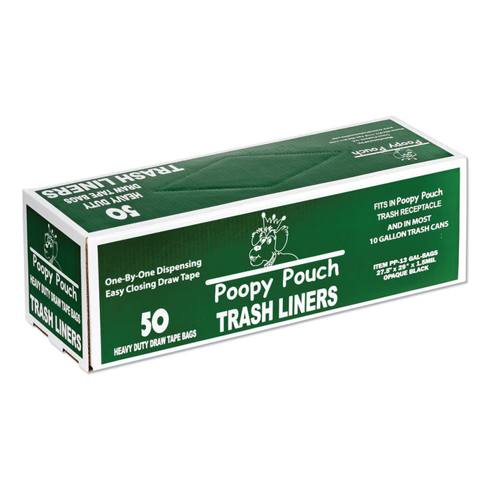 Heavy Duty Trash Liners, 13 gal, 1.5 mil, 27.5" x 29", Black, 50/Box