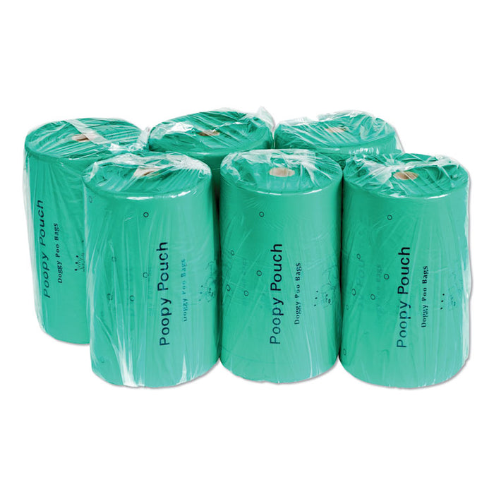 Tie Handle Pet Waste Bags, 14 microns, 7" x 15", Green, 2,400/Carton