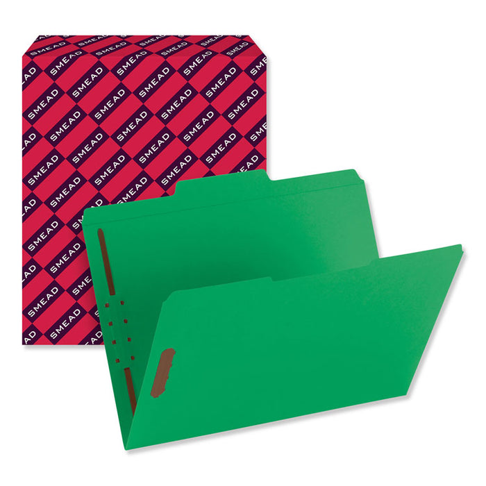 Top Tab Colored Fastener Folders, 2 Fasteners, Letter Size, Green Exterior, 50/Box