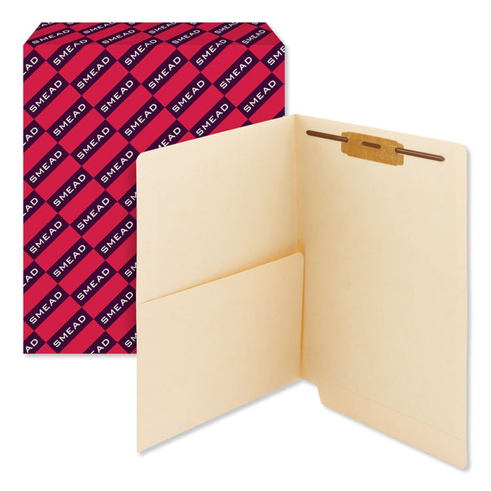 Heavyweight Manila End Tab Fastener Folders with Interior Front-Cover Pocket, 1 Fastener, Letter Size, Manila, 50/Box
