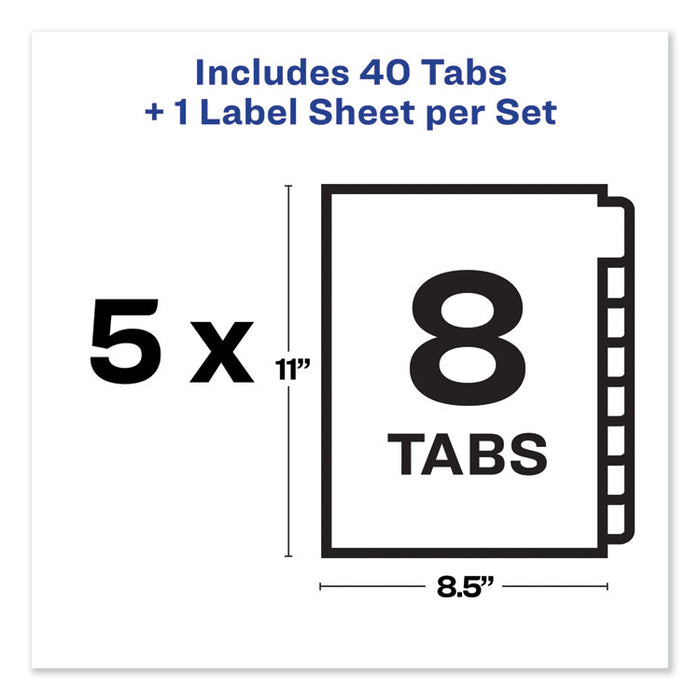 Print and Apply Index Maker Clear Label Unpunched Dividers with Printable Label Strip, 8-Tab, 11 x 8.5, Clear, 5 Sets