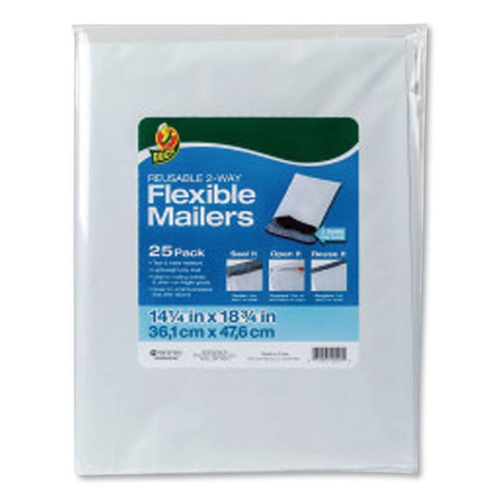 Reusable 2-Way Flexible Mailers, Self-Adhesive Closure, 14.25 x 18.75, White, 25/Pack