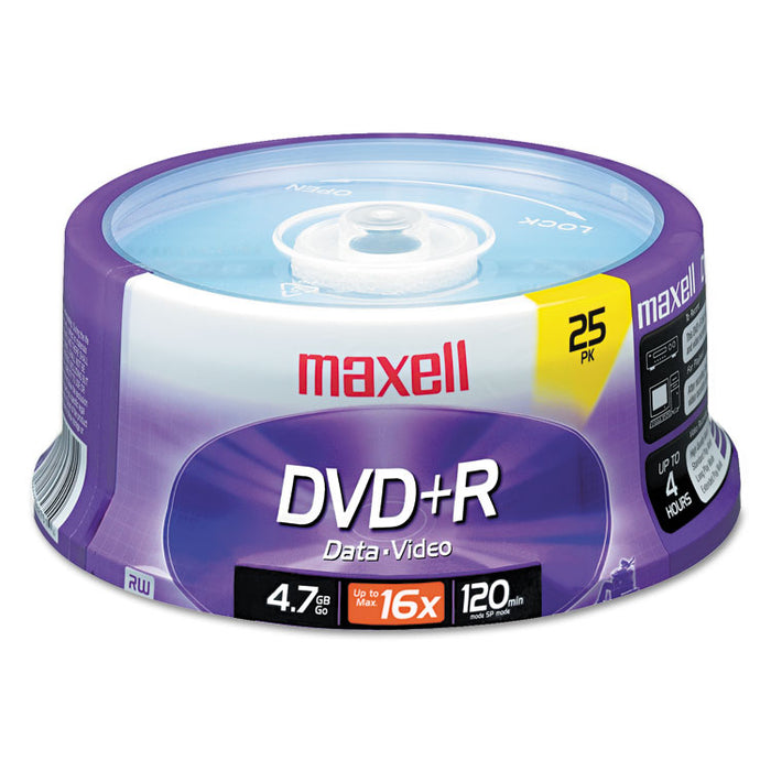 DVD+R High-Speed Recordable Disc, 4.7 GB, 16x, Spindle, Silver, 25/Pack