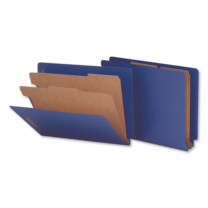 Deluxe Six-Section Colored Pressboard End Tab Classification Folders, 2 Dividers, Letter Size, Cobalt Blue Cover, 10/Box