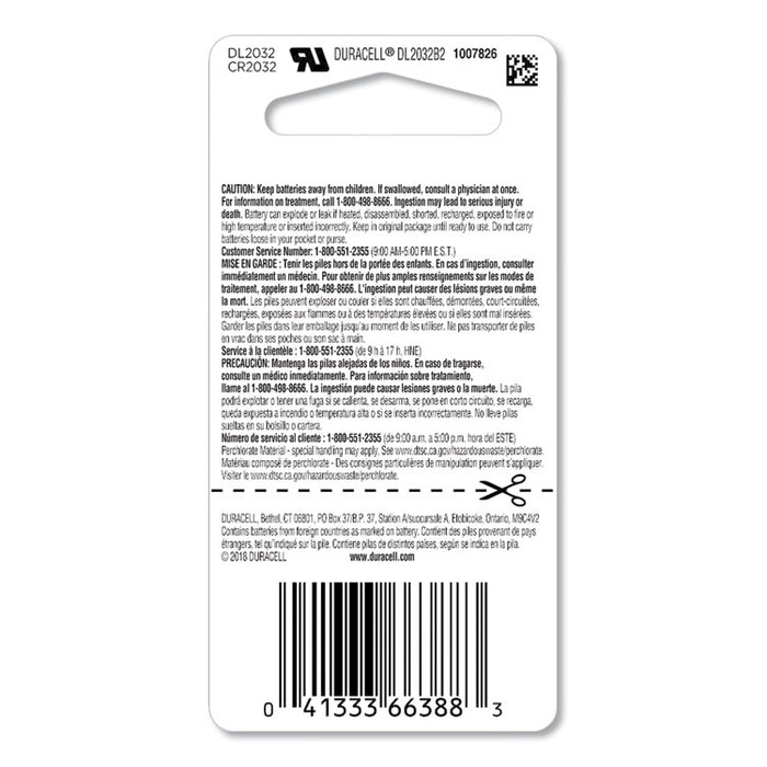 Lithium Coin Batteries With Bitterant, 2032, 2/Pack