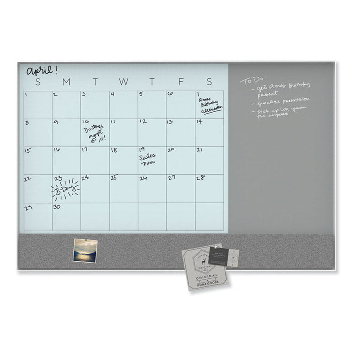 3N1 Magnetic Glass Dry Erase Combo Board, 48 x 36, Month View, White Surface and Frame