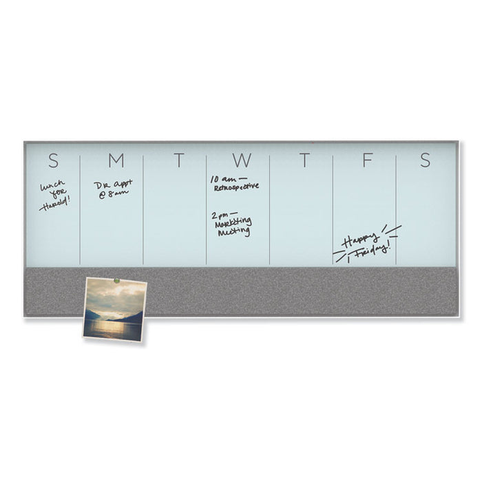3N1 Magnetic Glass Dry Erase Combo Board, 35 x 14.25, Week View, White Surface and Frame