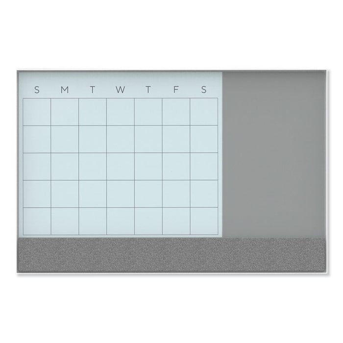 3N1 Magnetic Glass Dry Erase Combo Board, 36 x 24, Month View, White Surface and Frame