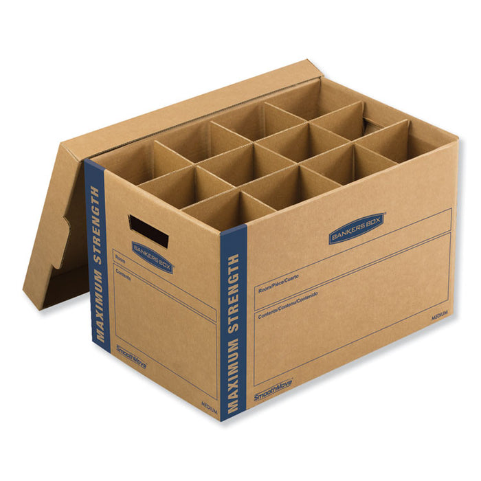 SmoothMove Kitchen Moving Kit with Dividers + Foam, Half Slotted Container (HSC), Medium, 12.25" x 18.5" x 12", Brown/Blue