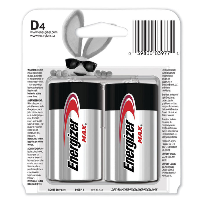 MAX Alkaline D Batteries, 1.5 V, 4/Pack