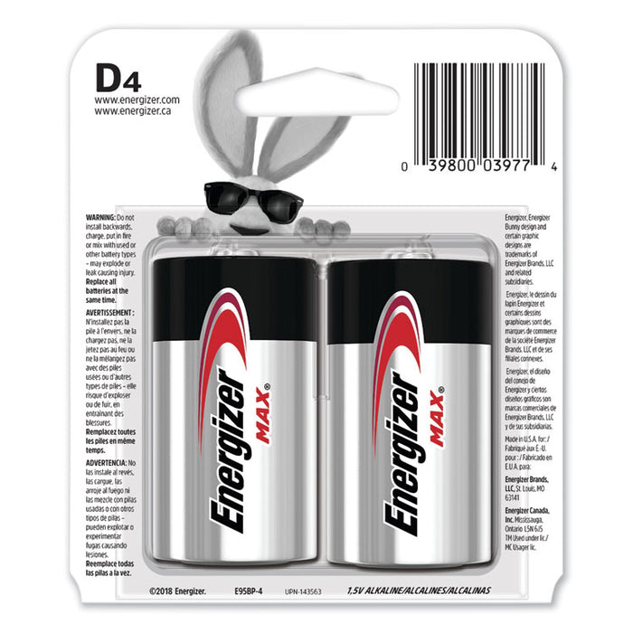 MAX Alkaline D Batteries, 1.5 V, 4/Pack