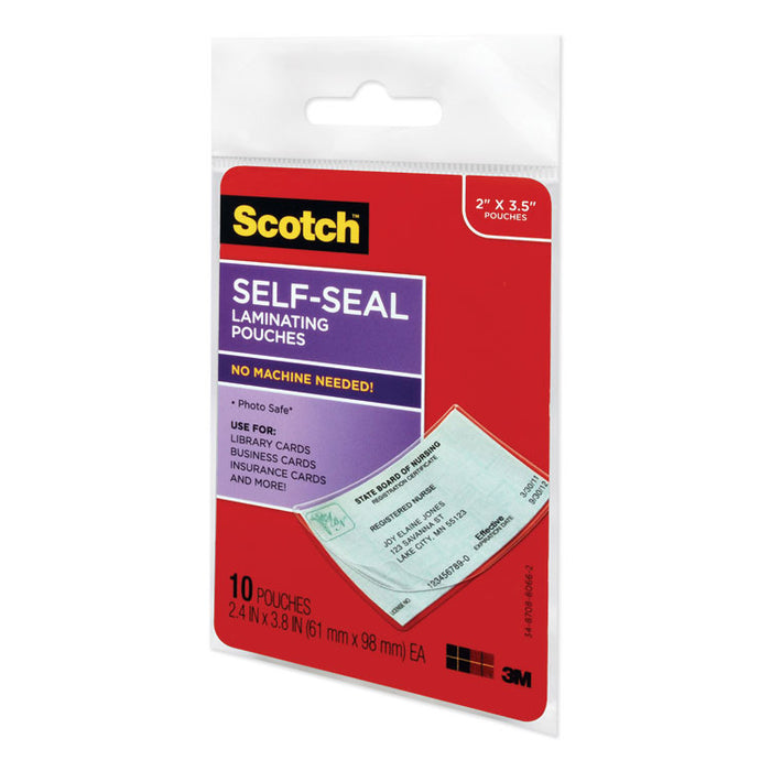 Self-Sealing Laminating Pouches, 9 mil, 3.8" x 2.4", Gloss Clear, 10/Pack