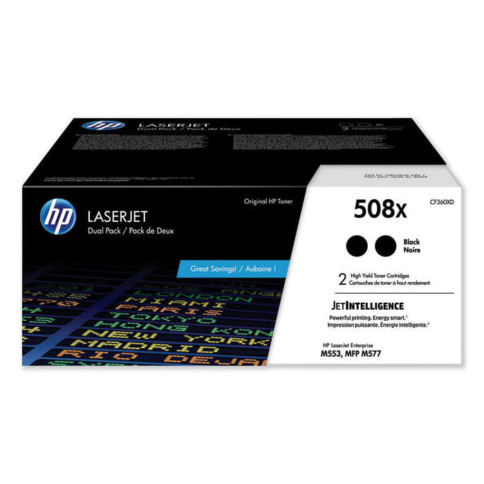 HP 508X, (CF360X-D) 2-Pack High-Yield Black Original LaserJet Toner Cartridges