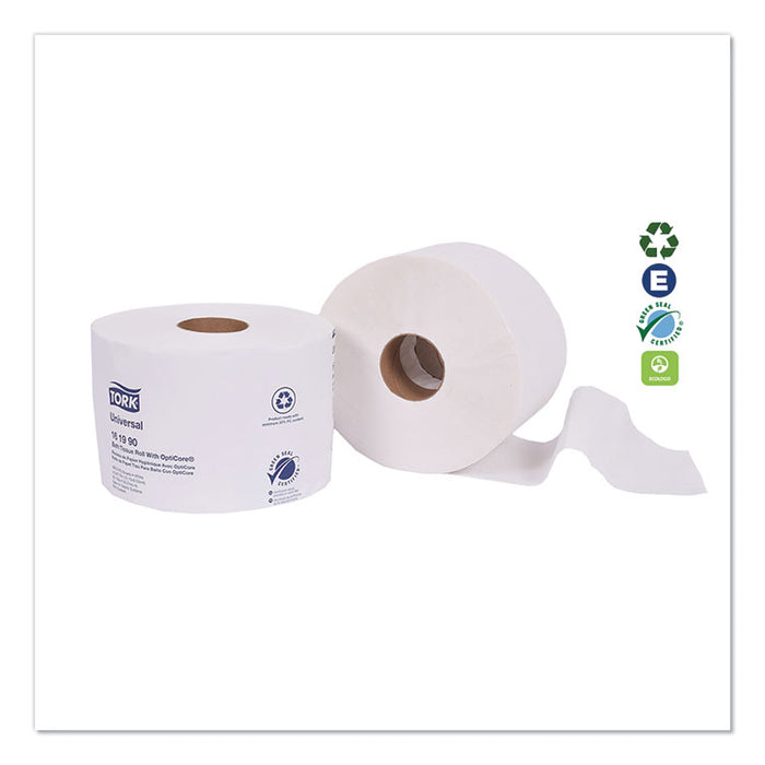 Universal Bath Tissue Roll with OptiCore, Septic Safe, 2-Ply, White, 865 Sheets/Roll, 36/Carton