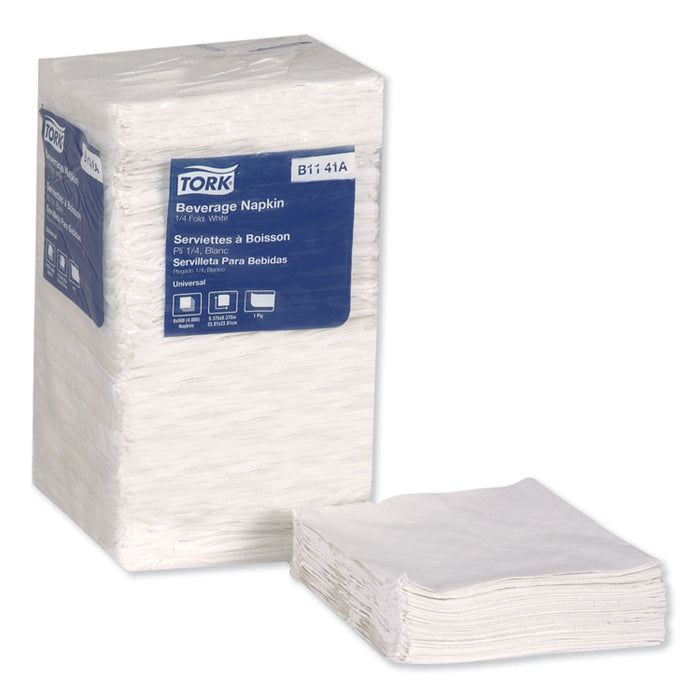 Universal Beverage Napkin, 1-Ply,9.13 x 9.13, 1/4 Fold, Poly-Pack, White, 4000/Carton